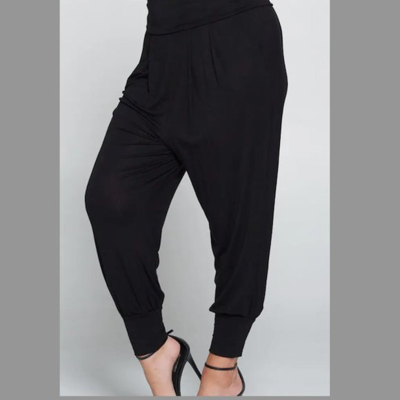 Banded Waist Harem Joggers Navy Blue Plus Boho - Picture 5 of 5